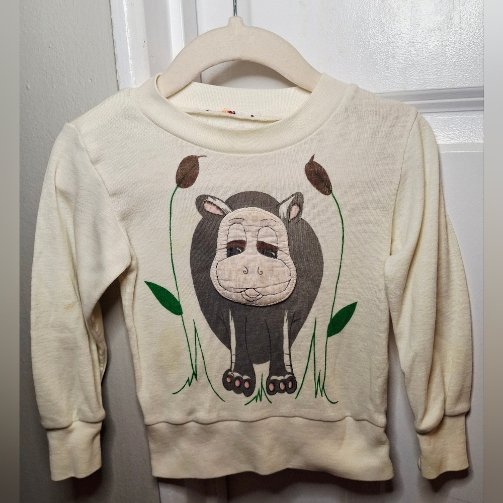 Vintage 80s Cute Hippo Long Sleeve Shirt (12-18 mo)